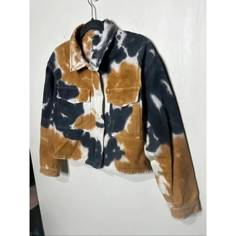 DR2 Orange Gray White Tie Dye Crop Jean Jacket Sz Small - Picture 4 of 8